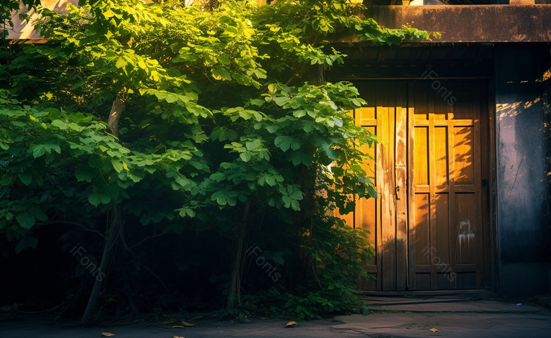 小镇上的唯美清新绿色的树叶日出阳光摄影图,高清,摄影图,摄影图片,图片大全,摄影图免费下载